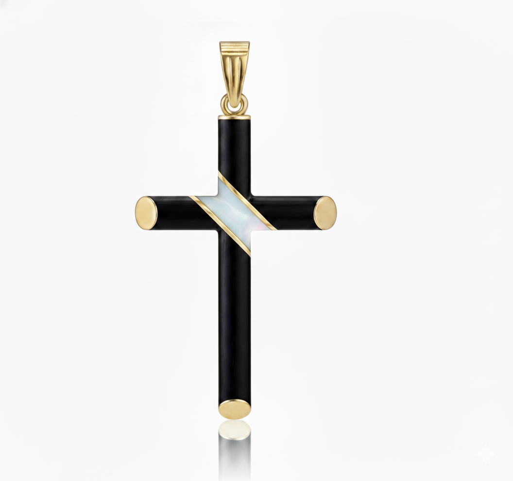Pure Sash - Ebony and Gold Cross with Diagonal Mother of Pearl Inlay