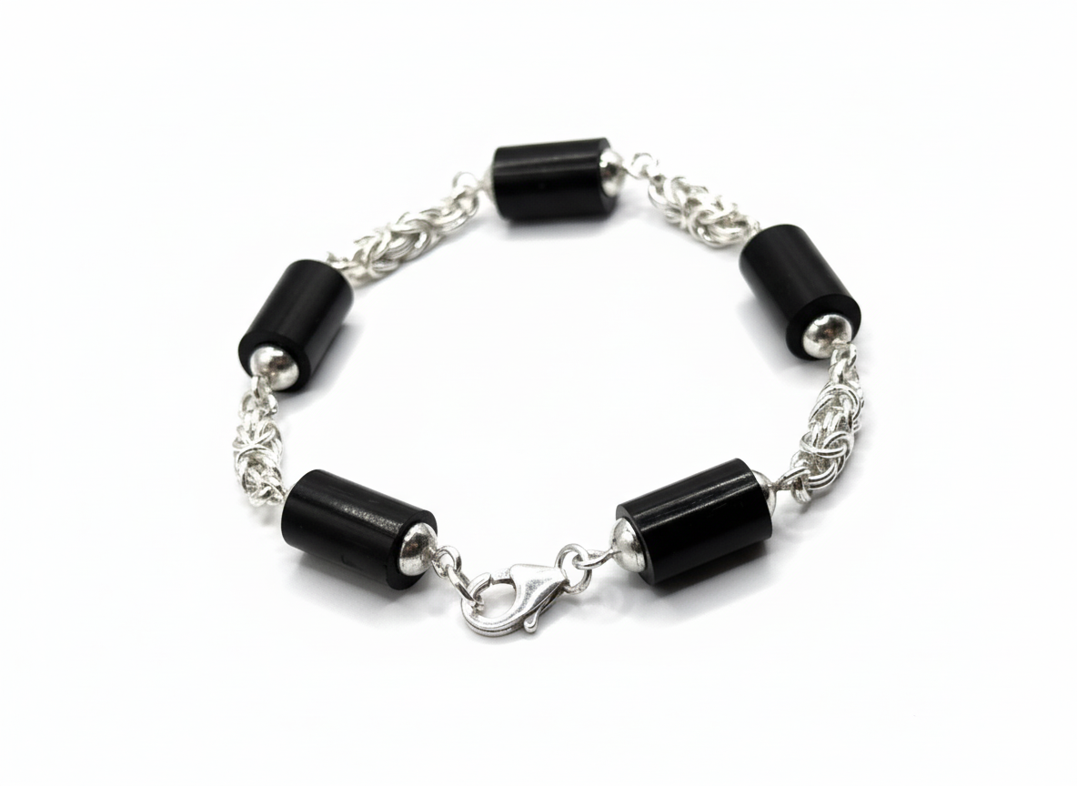 Ebon Link - Ebony and Silver bracelet with byzantine links