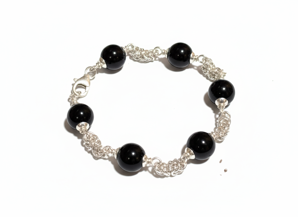 Classic Round Onyx & Silver Bracelet