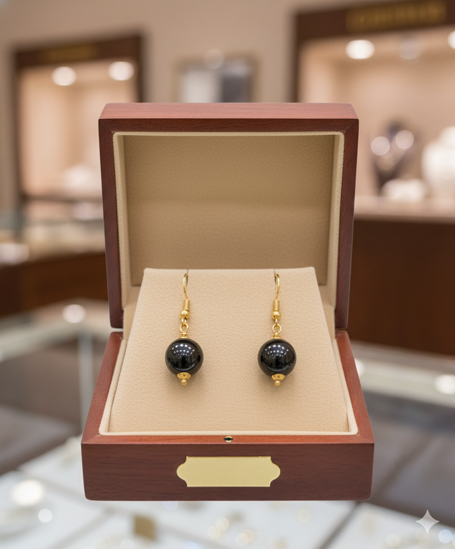 Noir Orb - Onyx & Gold Earrings