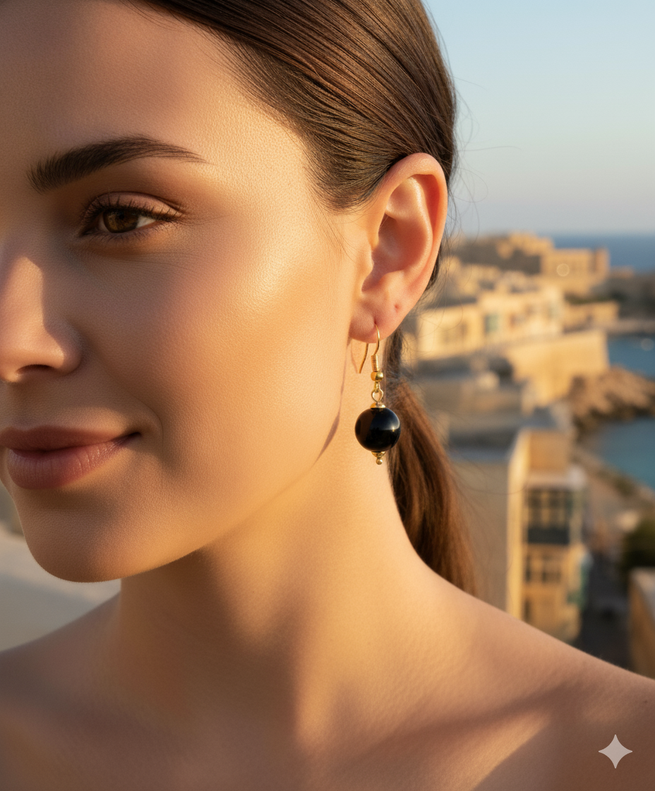 Noir Orb - Onyx & Gold Earrings