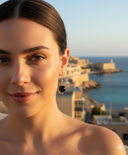 Noir Orb - Onyx & Gold Earrings