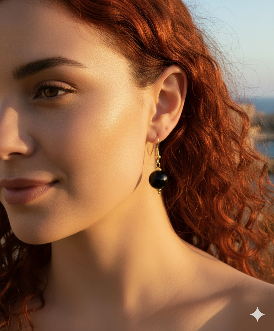 Noir Orb - Onyx & Gold Earrings