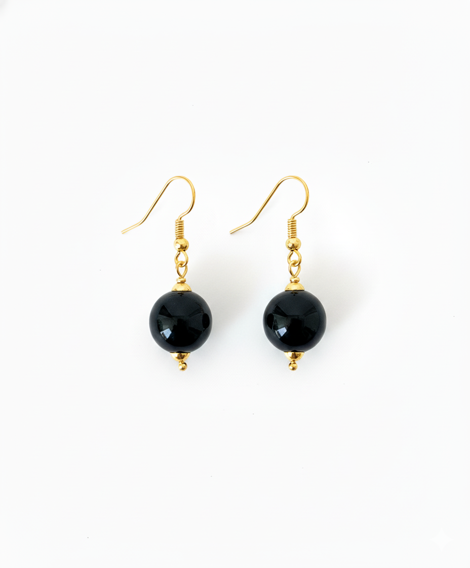 Noir Orb - Onyx & Gold Earrings