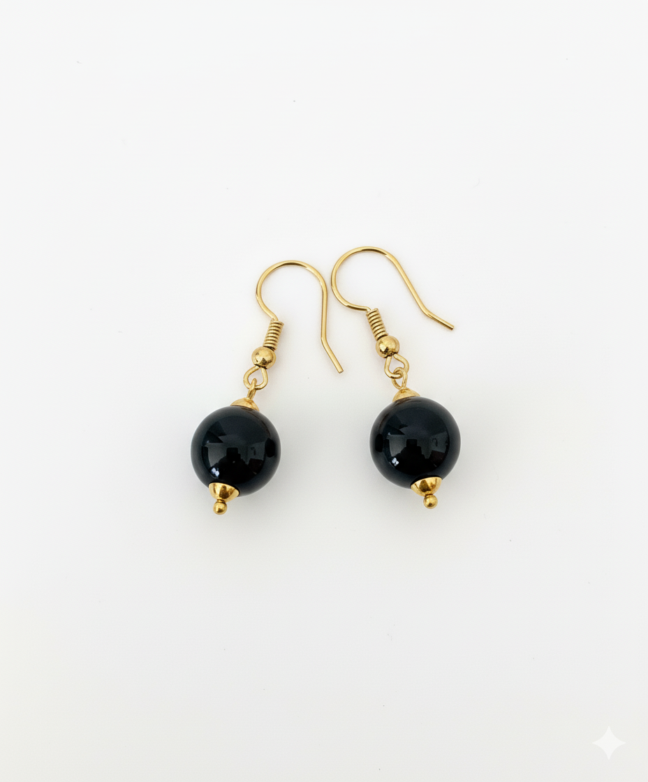 Noir Orb - Onyx & Gold Earrings