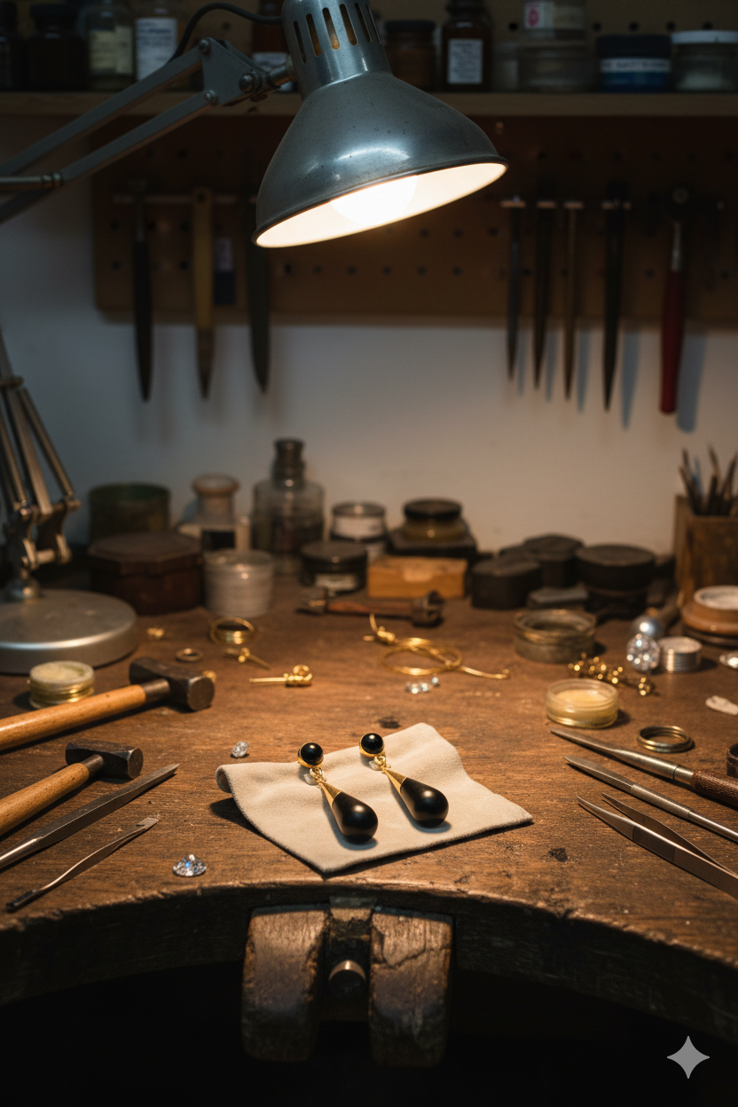 Lagrimas Negras (Black Tears) - Gold & Ebony Earrings