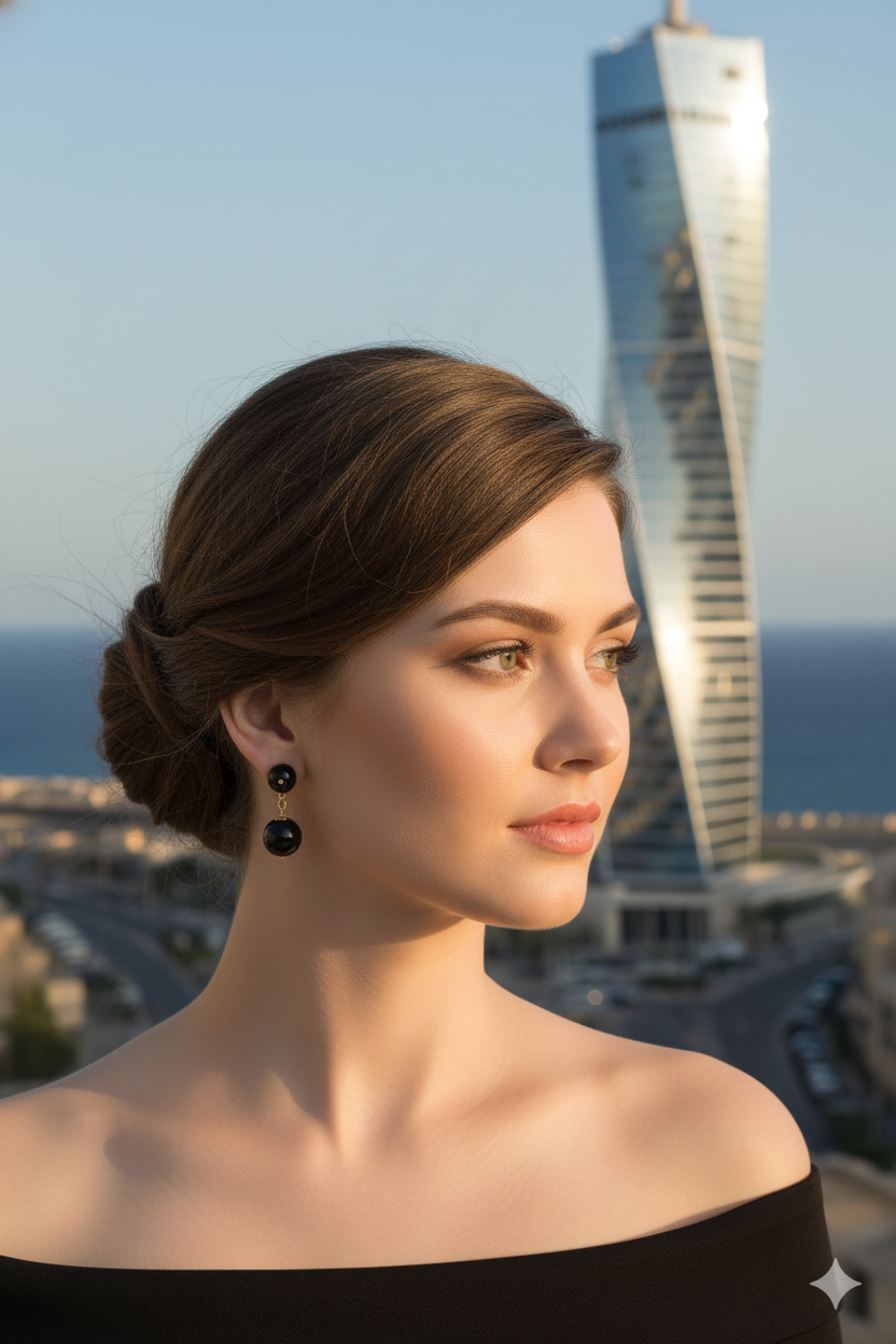 The Lily - Onyx and Gold Earrings