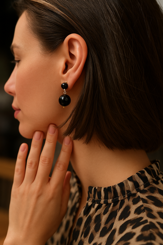 The Lily - Onyx and Gold Earrings