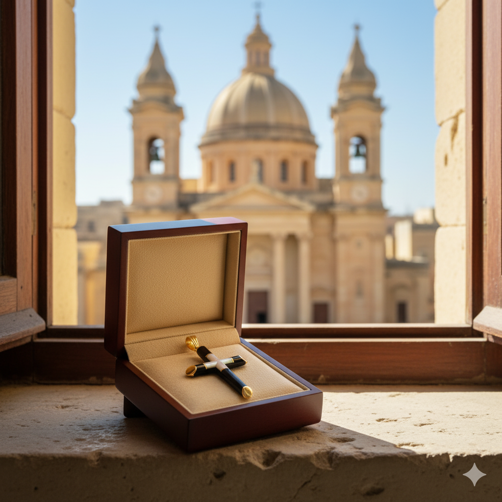 Pure Heart Cross - Inlaid Mother of Pearl and Ebony Cross Pendant with Gold Caps