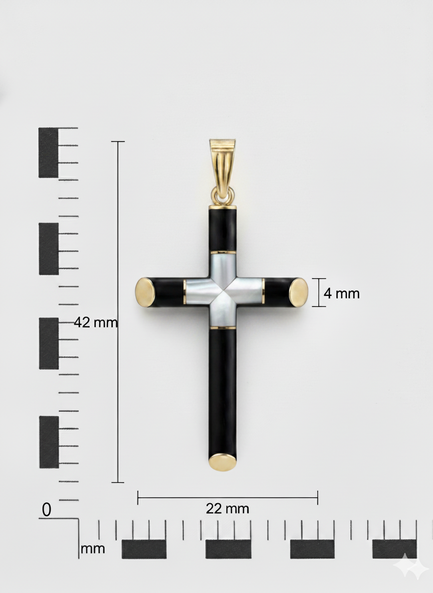 Pure Heart Cross - Inlaid Mother of Pearl and Ebony Cross Pendant with Gold Caps