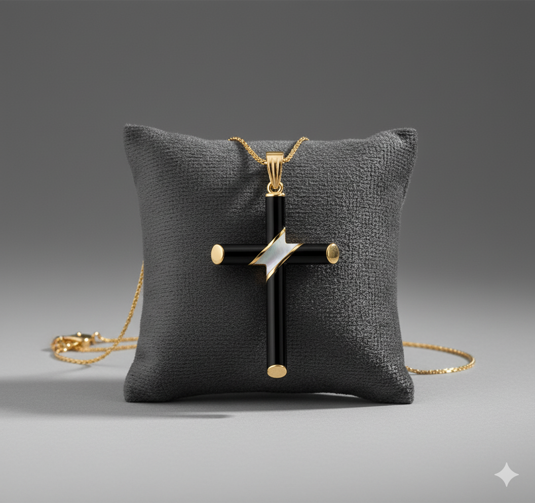 Pure Sash - Ebony and Gold Cross with Diagonal Mother of Pearl Inlay