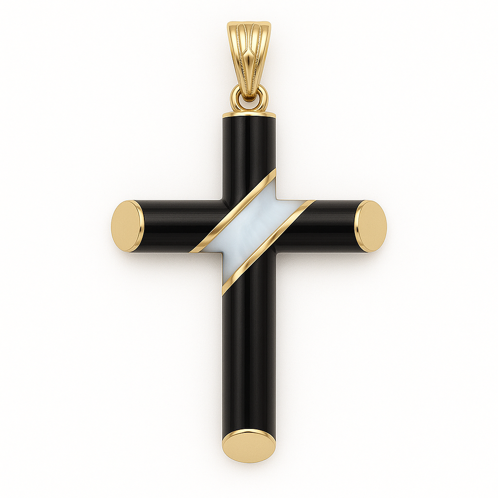 Pure Sash - Ebony and Gold Cross with Diagonal Mother of Pearl Inlay