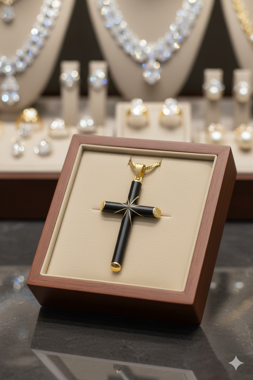 Guiding Star - Ebony and Gold Cross Pendant