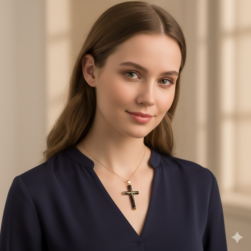 Guiding Star - Ebony and Gold Cross Pendant