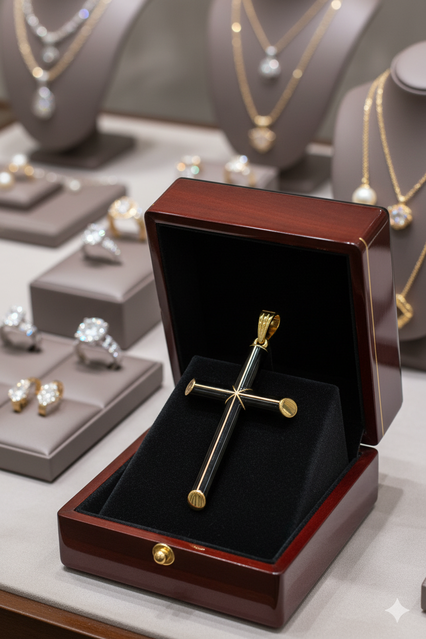 Auric Noir Cross – Ebony and Gold cross pendant