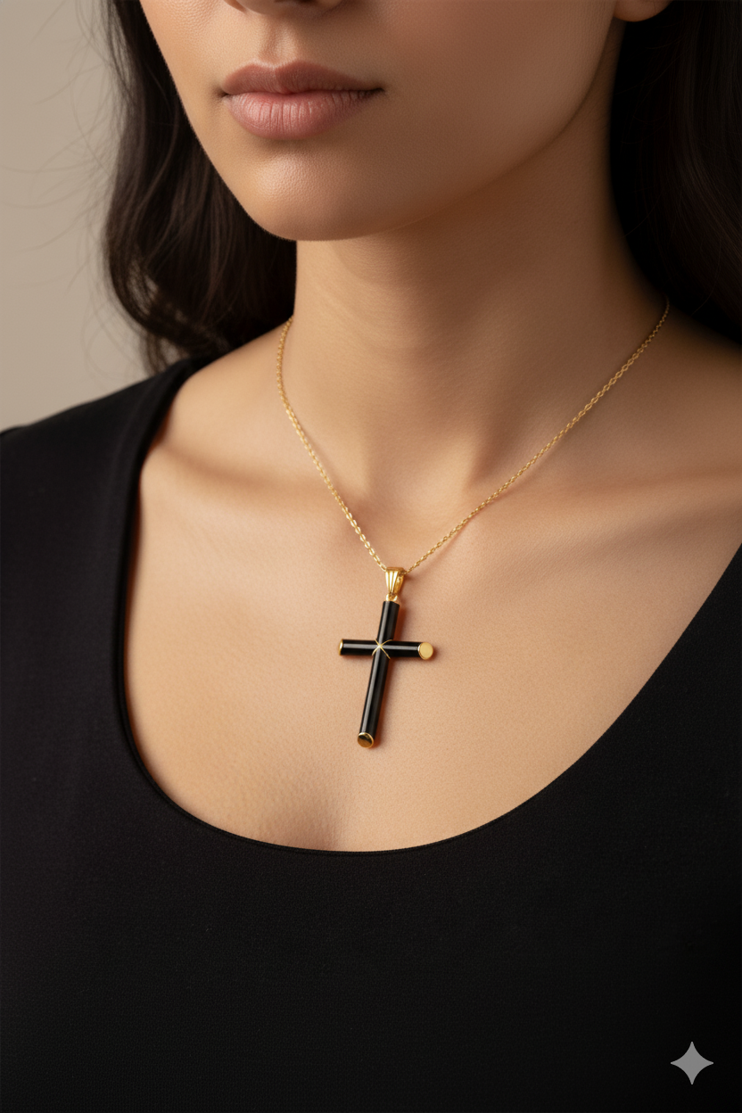 Auric Noir Cross – Ebony and Gold cross pendant