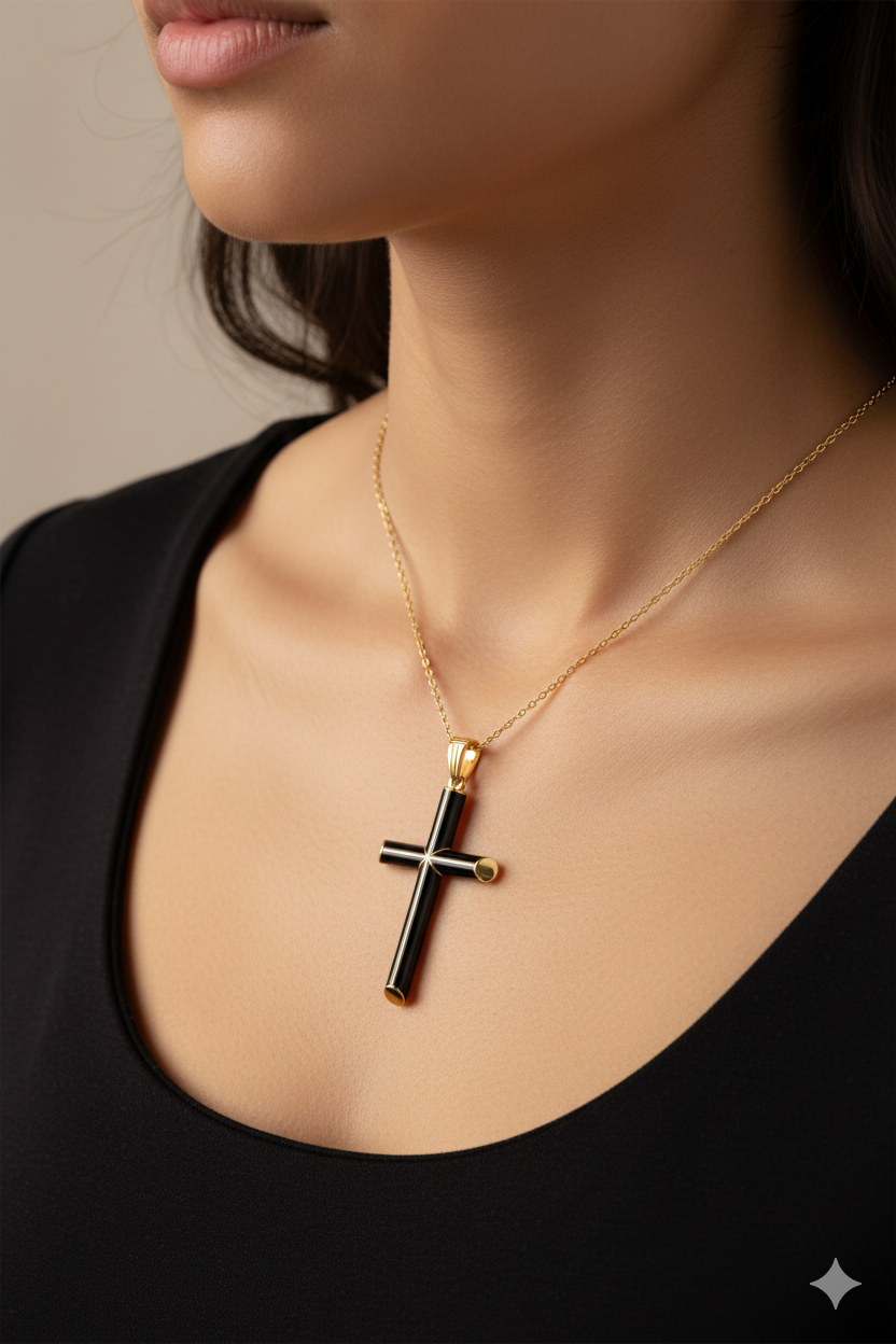 Auric Noir Cross – Ebony and Gold cross pendant
