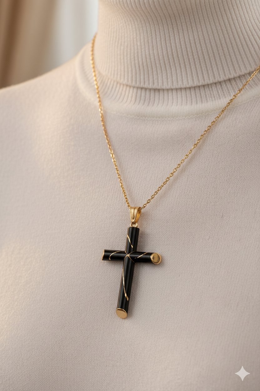 Golden Trace  -  Ebony and Gold Cross Pendant