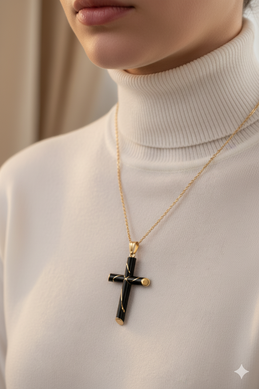 Golden Trace  -  Ebony and Gold Cross Pendant