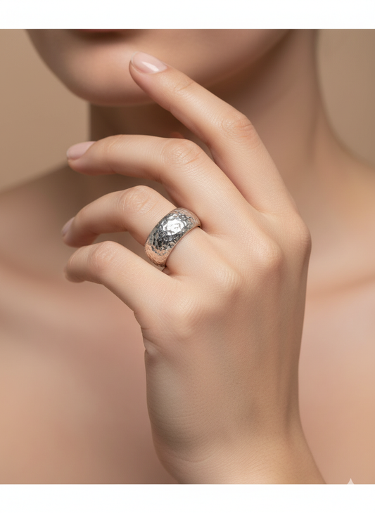 Hammered Band - Hand hammered silver ring