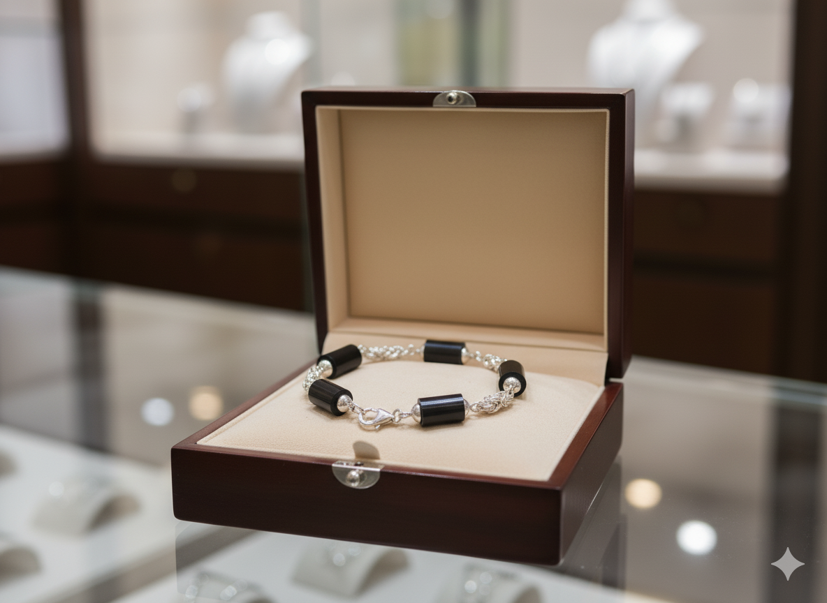 Ebon Link - Ebony and Silver bracelet with byzantine links