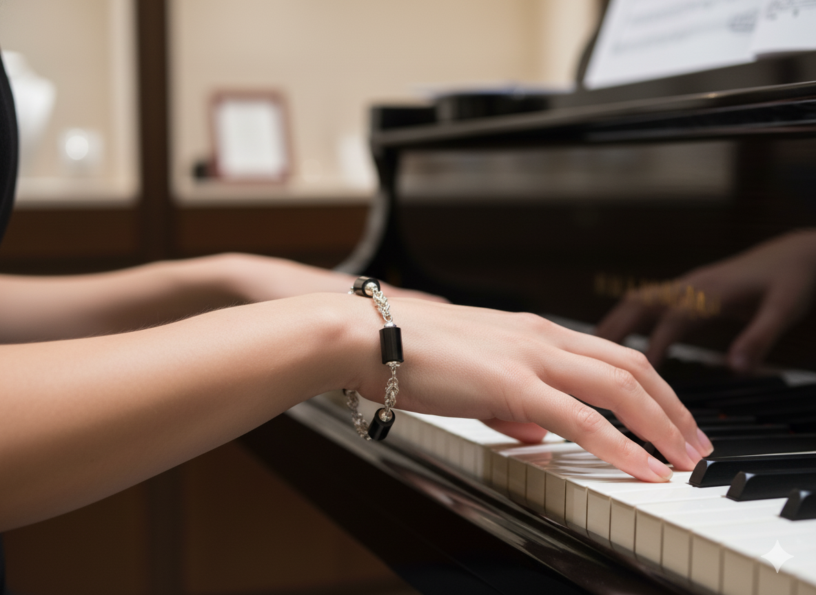 Ebon Link - Ebony and Silver bracelet with byzantine links