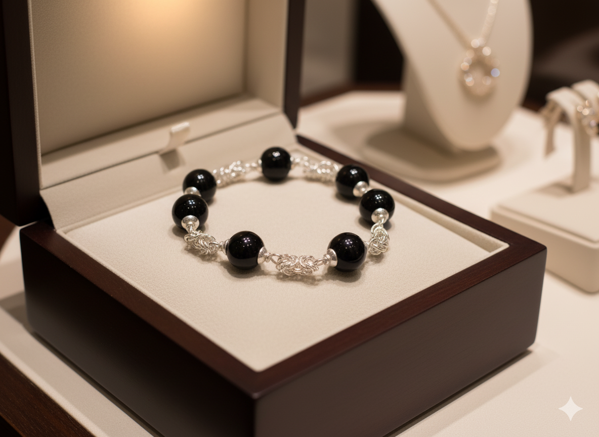 Classic Round Onyx & Silver Bracelet
