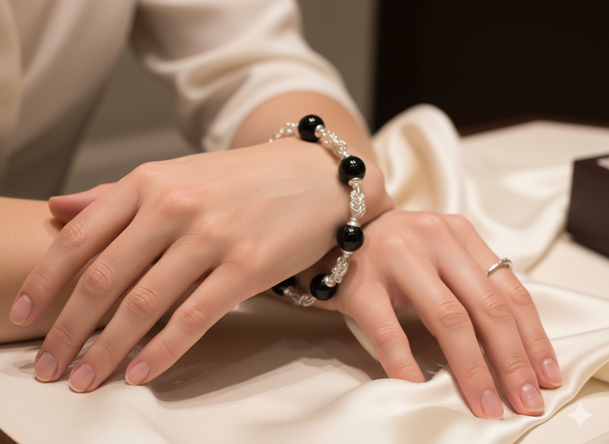 Classic Round Onyx & Silver Bracelet